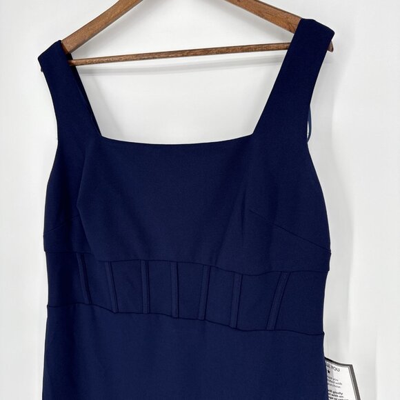 Betsy & Adam Plus Size 14W Navy Blue Scuba Crepe Corset Midi Cocktail Dress - Picture 5 of 10